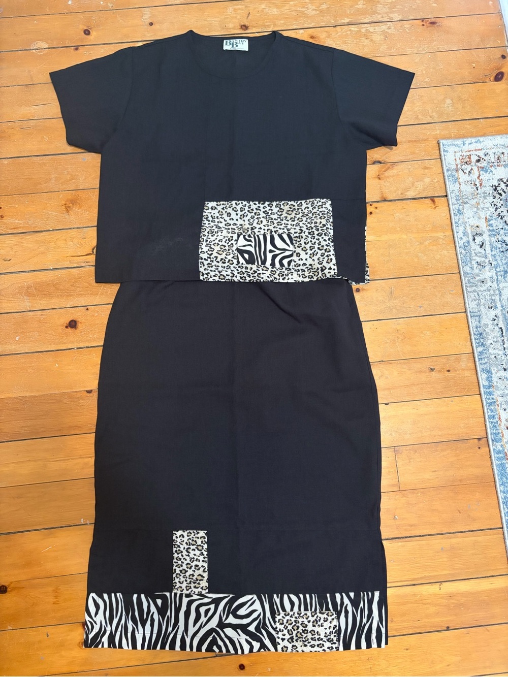 Black Two-Piece Set with Zebra & Leopard Patchwork